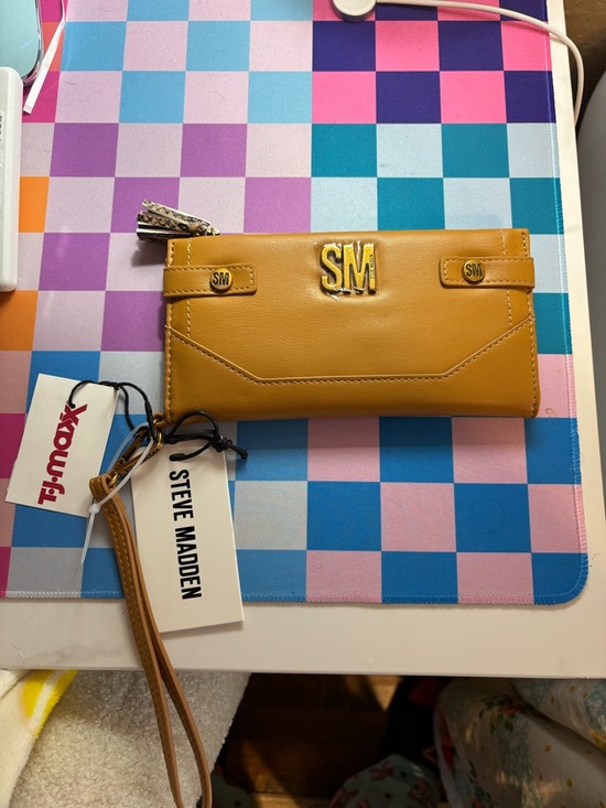 Steve Madden Handbags - Steve Madden Mustard Yellow Leather Wristlet Wallet with SM Logo